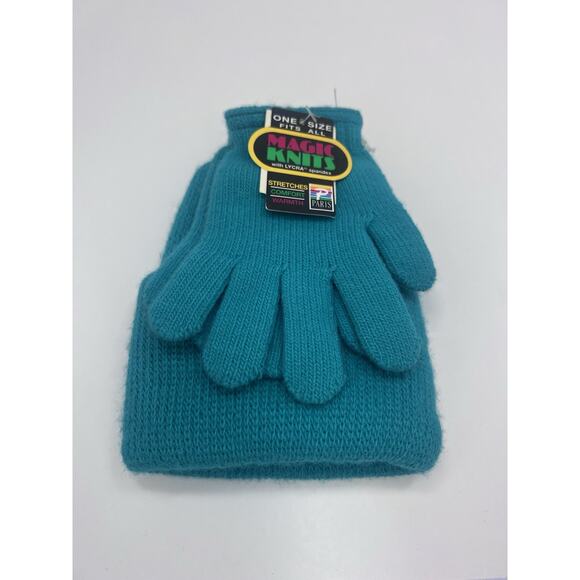 Magic Knits Vintage Kids Winter Hat Gloves Set Blue OSFA Lycra Spandex Sears - Picture 1 of 8